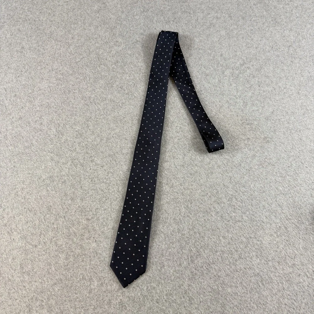 Gap Navy Blue White Polka Dot 100% Silk Skinny Tie Mens 61x2.25